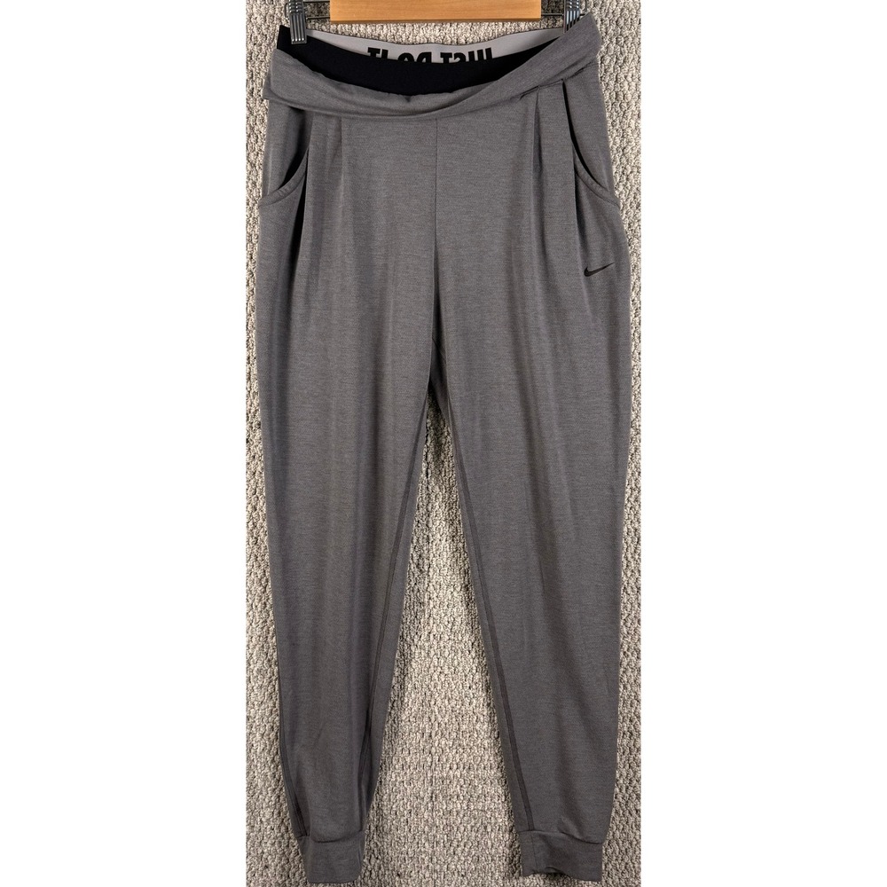 Nike Dri-FIT Joggers Women Small Gray Foldover Waist Just Do It Sweatpants